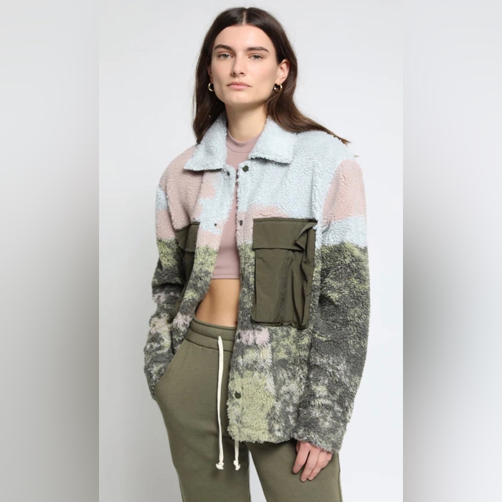 NWT Twenty Montreal Sherbrooke Sherpa Shacket Army Tie-Dye Pink Gorp Oversized S